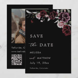 Vintage Dark Moody Roses Wedding Save The Date