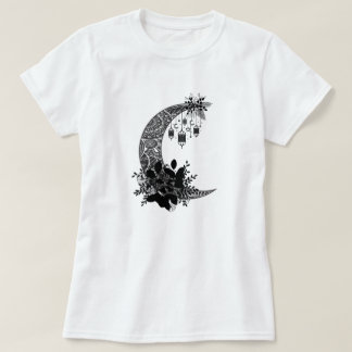 Vintage Dark Moon Star Black Flower Retro Magic T-Shirt