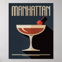 Vintage Dark Navy Manhattan Drink Illustration