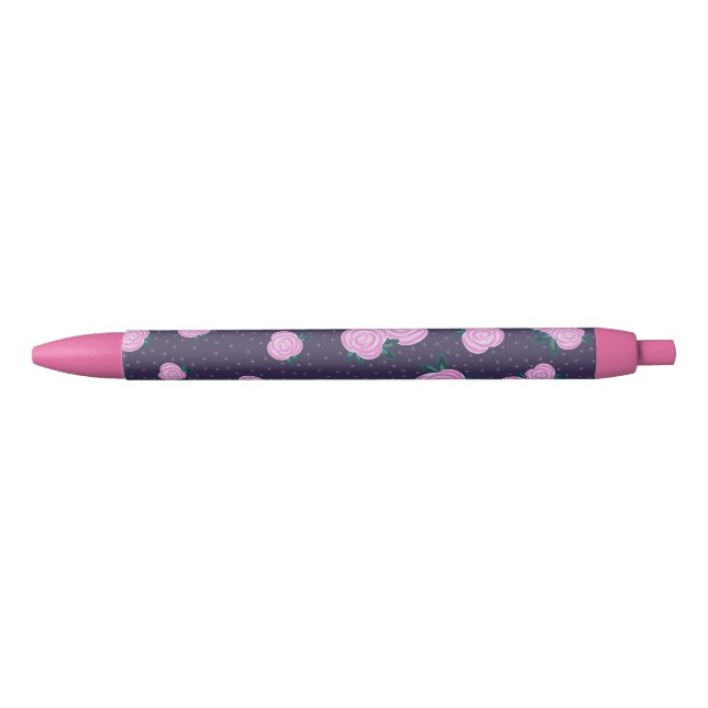 Vintage dark purple florals black ink pen (Front)