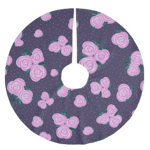 Vintage dark purple florals brushed polyester tree skirt