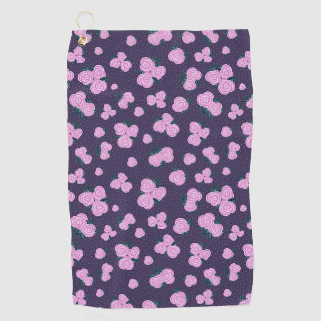 Vintage dark purple florals golf towel (Front)