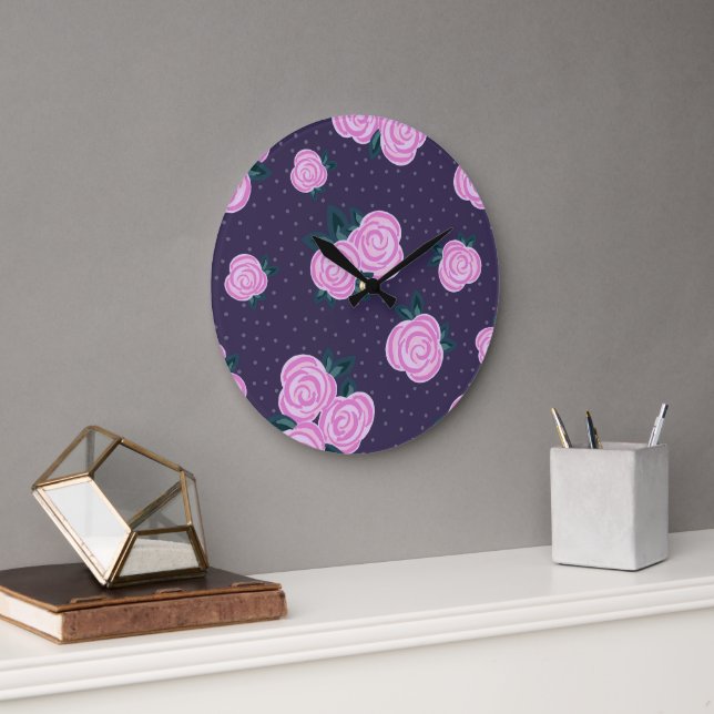 Vintage dark purple florals large clock (Office)