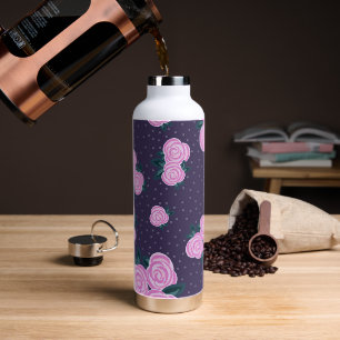 Vintage dark purple florals water bottle