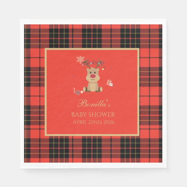 Vintage Dark Red Baby Shower Napkins (Front)