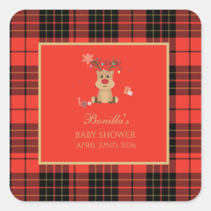 Vintage Dark Red Baby Shower Napkins Square Sticker