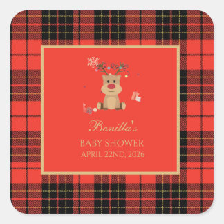 Vintage Dark Red Baby Shower Napkins Square Sticker