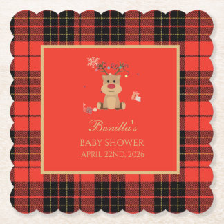 Vintage Dark Red Baby Shower Paper Coaster