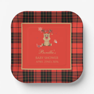 Vintage Dark Red Baby Shower Paper Coaster Paper Plate