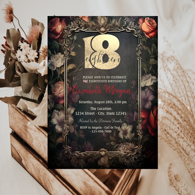 Vintage Dark Rose Gothic 18th Birthday  Invitation (Creator Uploaded)