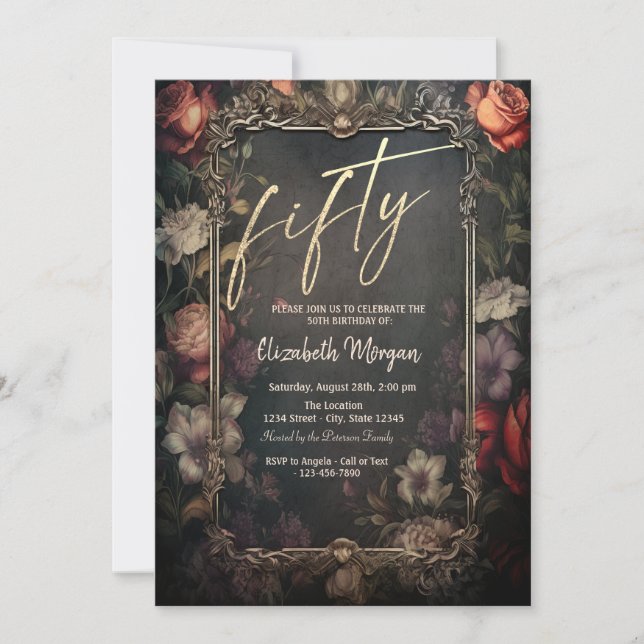 Vintage Dark Roses Gothic 50th Birthday  Invitation (Front)