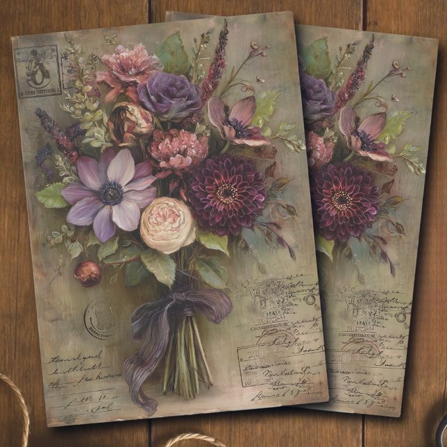 Vintage Dark Wildflower Bouquet and Decoupage  Tissue Paper (Creator Uploaded)