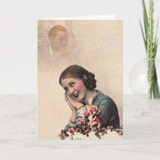 Vintage Day-Dreaming Woman Card