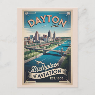 Vintage Dayton Ohio Retro Travel Poster Illustrati Holiday Postcard