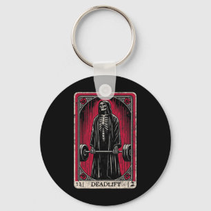 Vintage Deadlift Skeleton Halloween Gym Jokes Weig Key Ring
