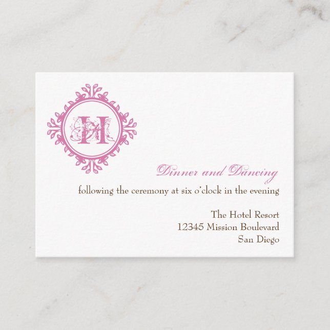 Vintage decay pink wedding reception enclosure card (Front)
