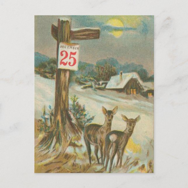 Vintage December 25th Deer Postcard (Front)
