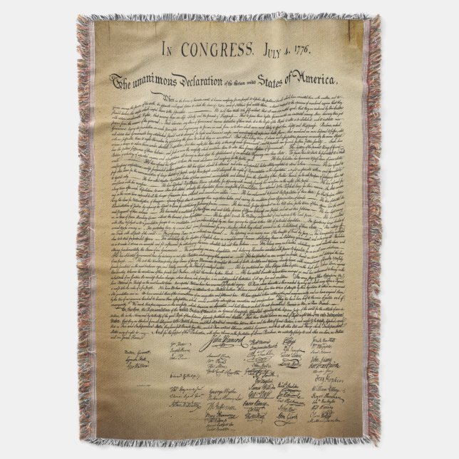 Vintage Declaration of Independence Throw Blanket (Front Vertical)