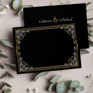 Vintage Deco Art Elegant Black White Gold Wedding Envelope