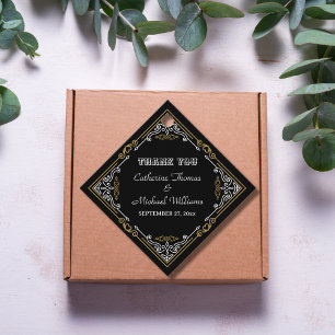 Vintage Deco Art Elegant Black White Gold Wedding Favour Tags