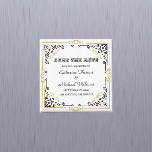 Vintage Deco Art Elegant Black White Gold Wedding Magnet