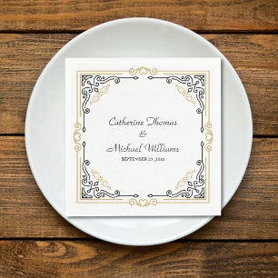 Vintage Deco Art Elegant Black White Gold Wedding Napkin