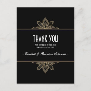 Vintage Deco Black & Gold Thank You Postcard