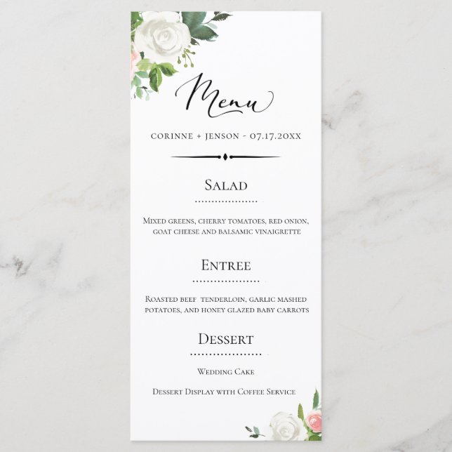 Vintage Deco Floral Wedding Menu (Front)