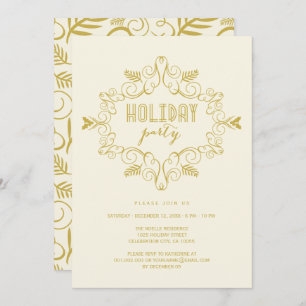 Vintage Deco Foliage Classic Holiday Party Invite