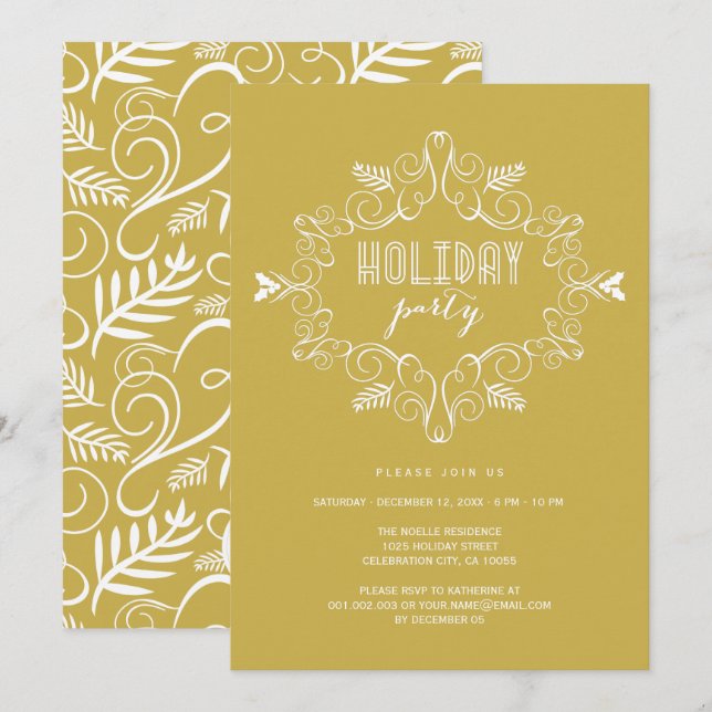 Vintage Deco Foliage Classic Holiday Party Invite (Front/Back)