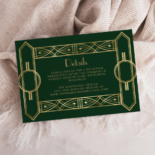 Vintage Deco Green Gold Wedding Details Enclosure Card