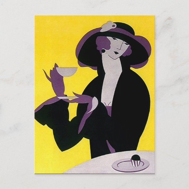 Vintage Deco Tea High Afternoon Party Postcard PC (Front)