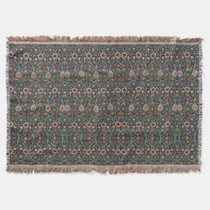 Vintage Decorative Art Floral Pattern Blue Pink Throw Blanket