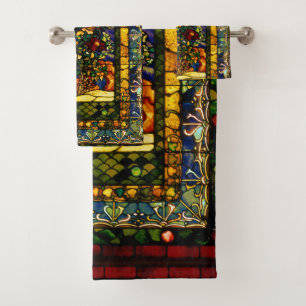 Vintage Decorative Floral Stained Glass Bath Towel Set