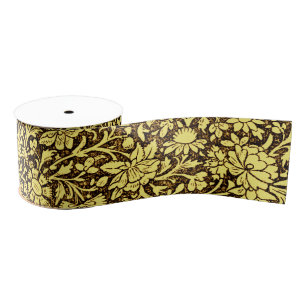 Vintage Decorative Golden Floral Pattern Grosgrain Ribbon