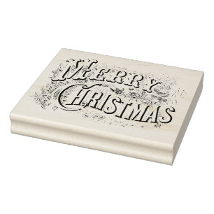 Vintage Decorative Merry Christmas Color Me script Rubber Stamp