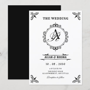 Vintage decorative ornate gothic wedding invitation