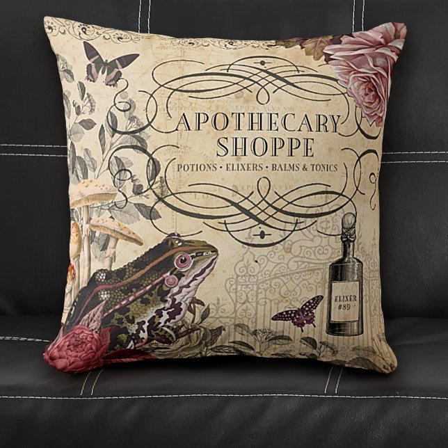 Vintage Decoupage Collage Apothecary Cushion (Halloween apothecary vintage decoupage pillow.)