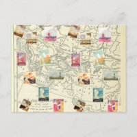 Vintage Decoupage Ephemera Travel Stamps Map