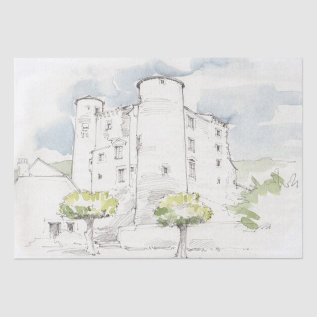 VINTAGE DECOUPAGE FRENCH CHATEAU COUNTRYSIDE TISSUE PAPER (Front)