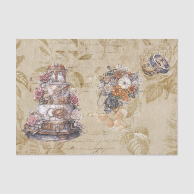 Vintage  Decoupage Steampunk Wedding  Tissue Paper (Front)