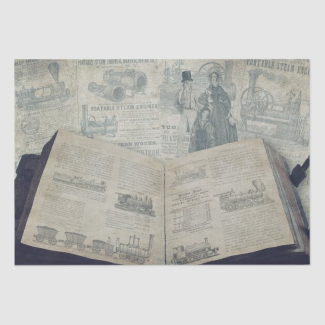 VINTAGE DECOUPAGE THINNER WEIGHT STEAM ENGINE   | TISSUE PAPER (Front)