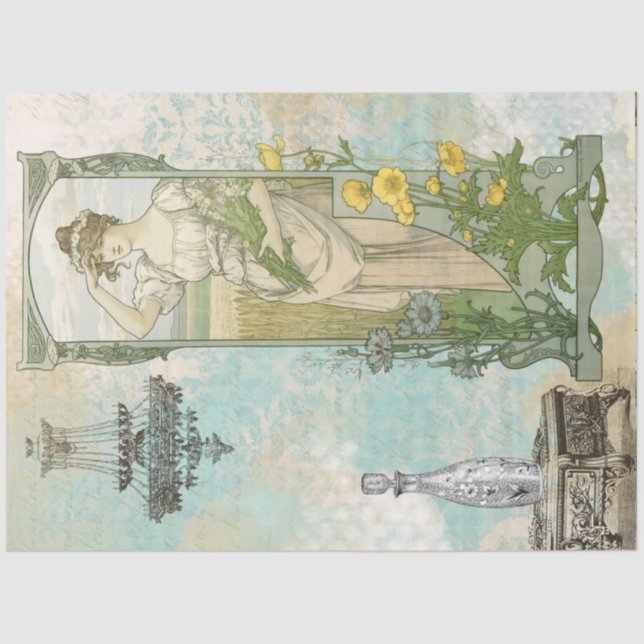 *~* Vintage Decoupage Woman Art Nouveau AR23 Tissue Paper (Front)