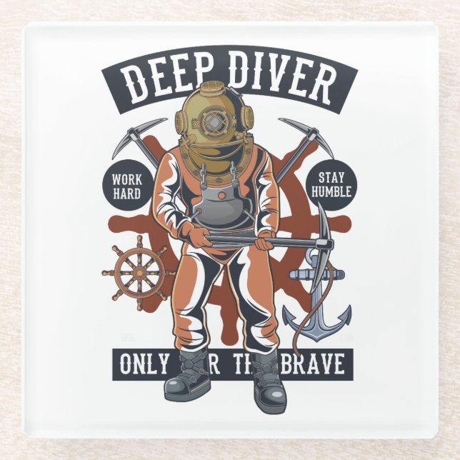 Vintage Deep Diver Glass Coaster (Front)