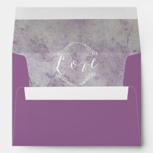 Vintage Deep Purple Ornate Love Script Lined Envelopes