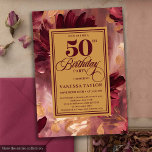 Vintage deep red blush gold floral 50th birthday  invitation<br><div class="desc">✅ For matching items search 26-50 in my collections ✅ Celebrate a milestone in style with this luxury 50th birthday invitation featuring burgundy, blush, maroon, and deep red roses accented with elegant gold leaves. The boho floral watercolor design combines romantic blush tones with rich marsala and merlot hues, making it...</div>