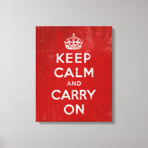 Vintage Deep Red Distressed Keep Calm and Carry On Canvas Print