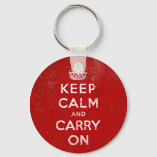 Vintage Deep Red Distressed Keep Calm and Carry On Key Ring