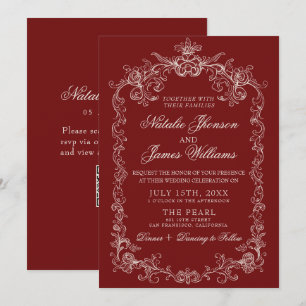 Vintage Deep Red Old Money QR Code Wedding Invitation