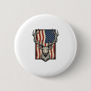 Vintage Deer American Flag Hunting Shirt Design_1 6 Cm Round Badge